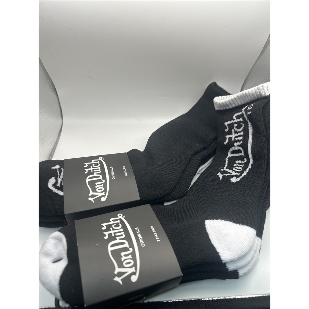 NWT 6 PAIRS MENS VON DUTCH ORIGINALS CREW CUT SOCKS ONE SIZE WHITE /BLACK